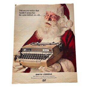 1971 Smith Corona Christmas Full Page Vintage Print Ad u Original Santa Holding